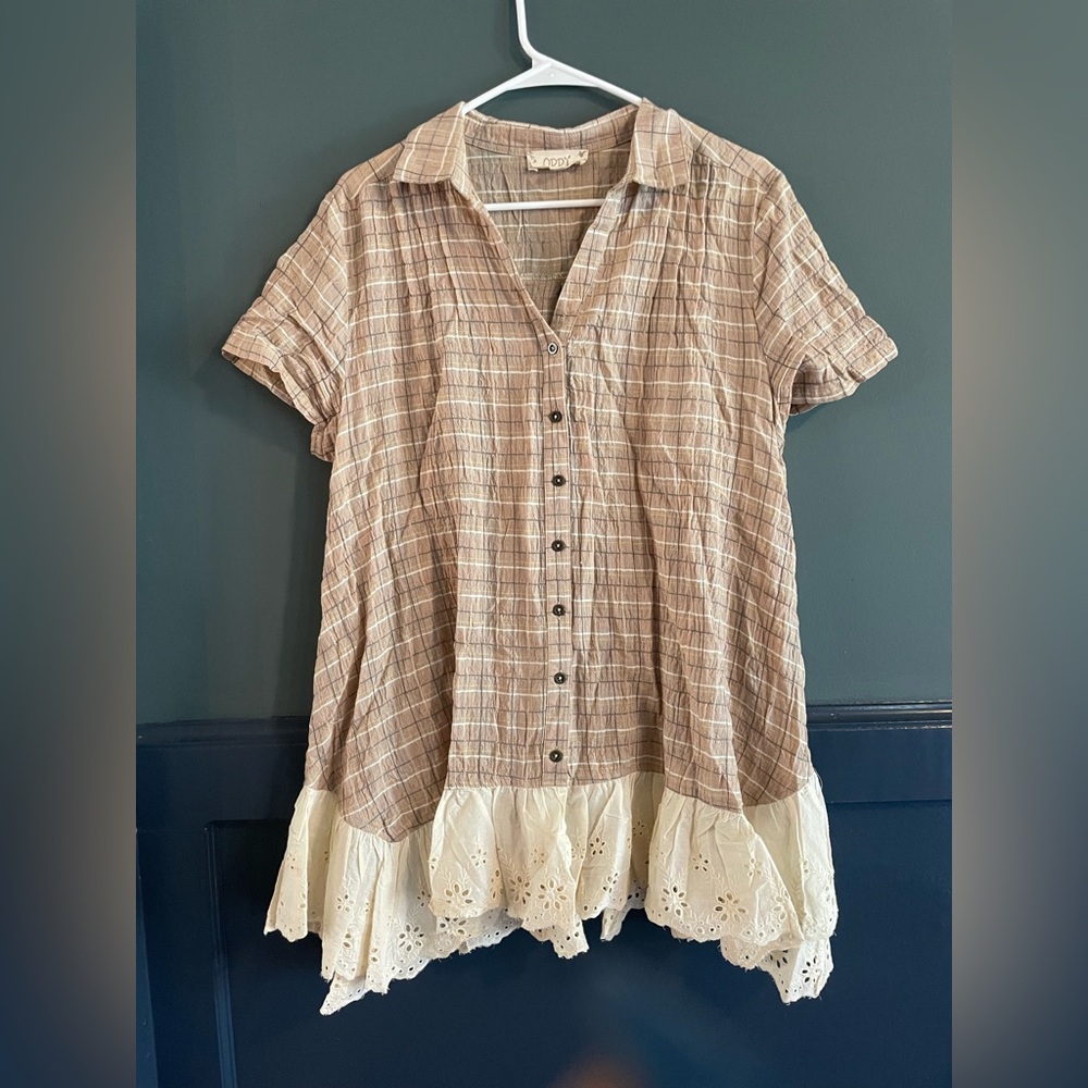 ODDY Plaid Tunic in Brown and Cream